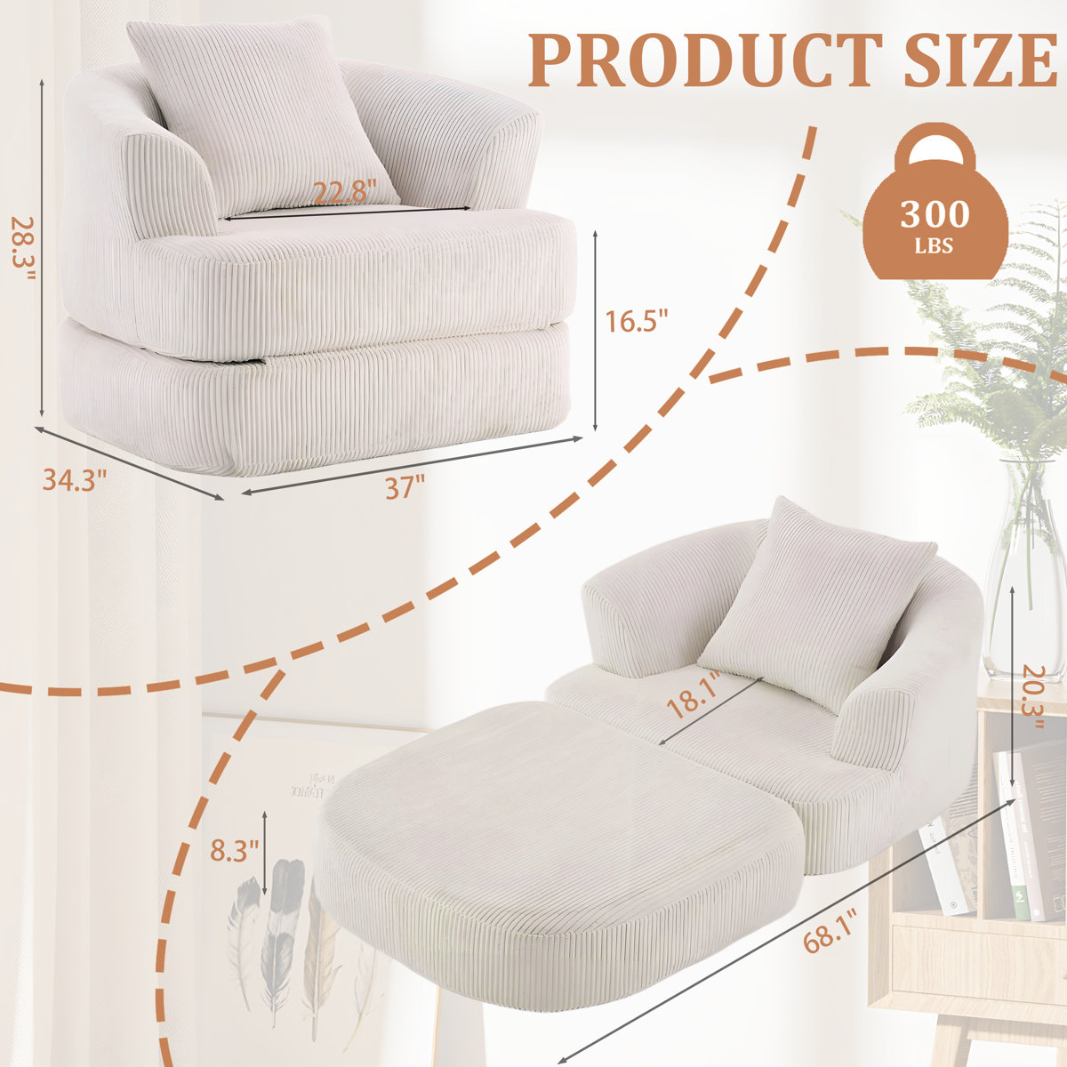 Oversized Upholstered Convertible Accent Barrel Chair